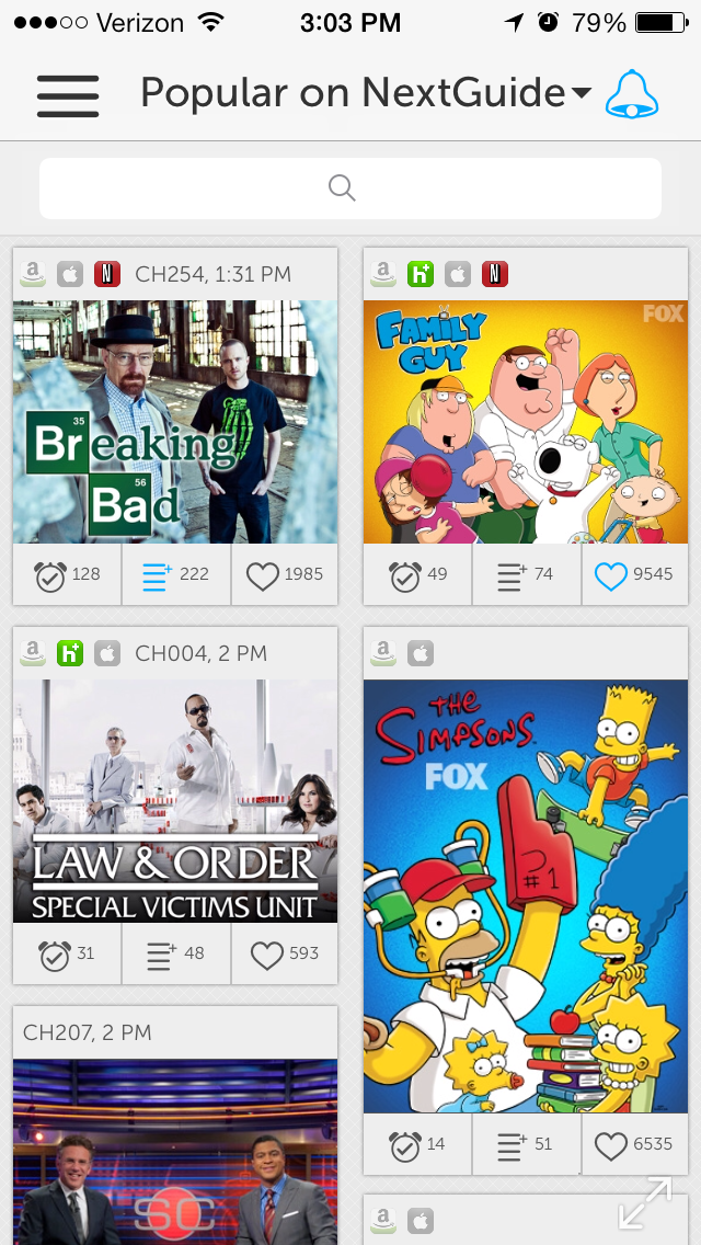 NextGuide TV discovery app on iPhone